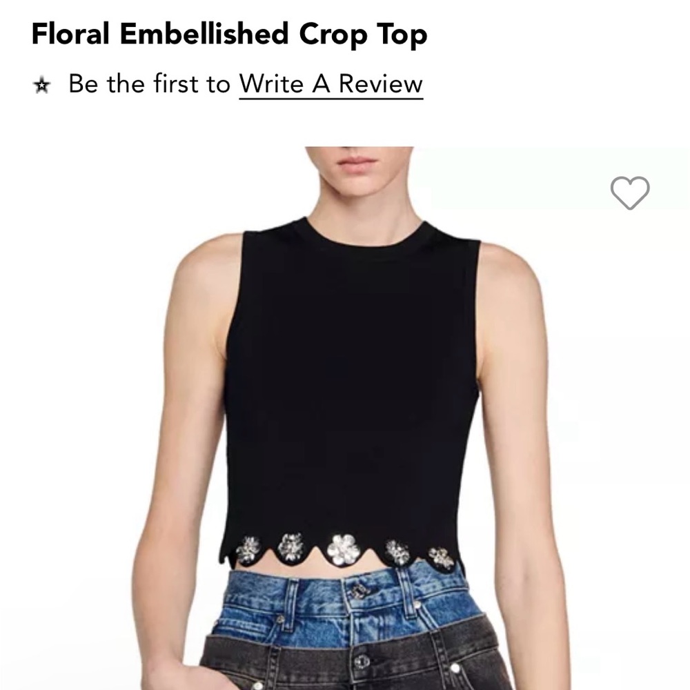 Sandro Black Embellished Crop Tank Top